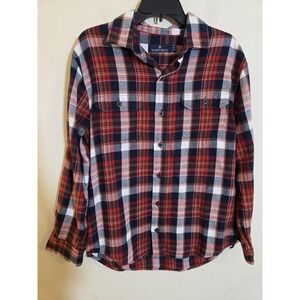 Rainforest Men's Sz Medium Red Blue Brushed Cotton Plaid Flannel Button-Up Shirt